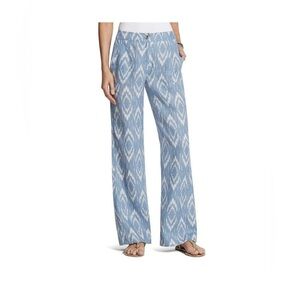 Chico’s Linen Pants in Blue and White Ikat Print| Size: 3